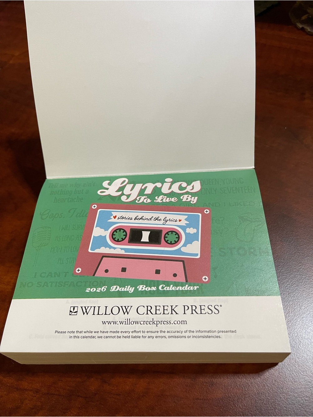 NWOT - Lyrics To Live By 2026 Daily Box Calendar -